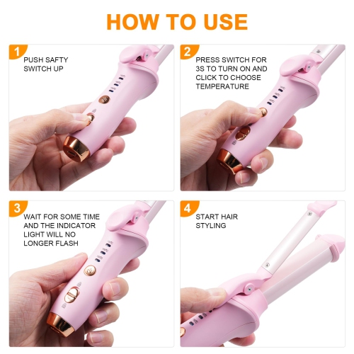 Cordless Curling Iron Mini Curling Flat Iron Hair Straightener Curler Rechargeable Wireless Hair Curling Iron-Pink