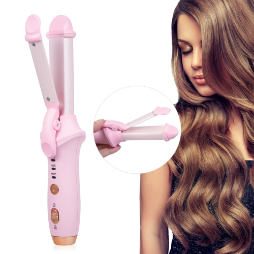 Cordless Curling Iron Mini Curling Flat Iron Hair Straightener Curler Rechargeable Wireless Hair Curling Iron-Pink