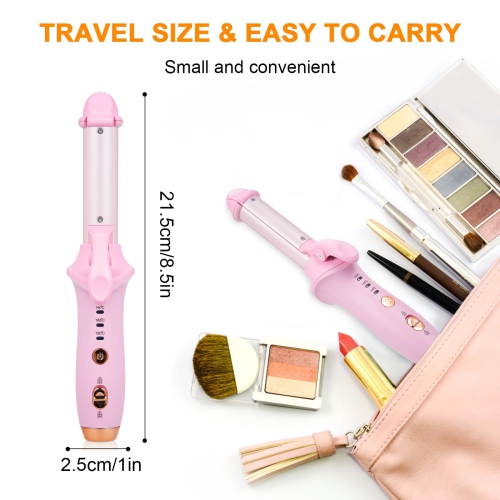 Cordless Curling Iron Mini Curling Flat Iron Hair Straightener Curler Rechargeable Wireless Hair Curling Iron-Pink