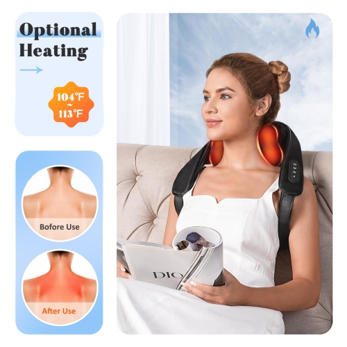 Portable Shoulder Massager Cordless Neck Massager Pillow Trapezius Muscle Kneading Massager for Back-Black