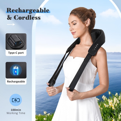 Portable Shoulder Massager Cordless Neck Massager Pillow Trapezius Muscle Kneading Massager for Back-Black