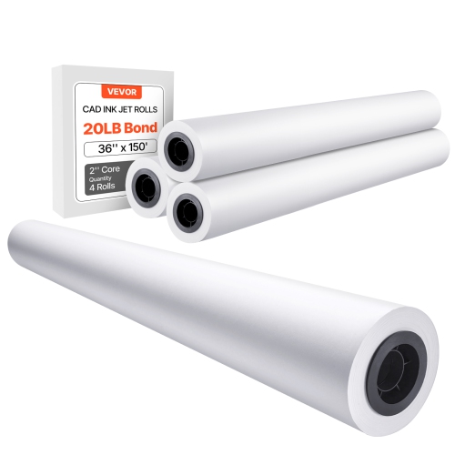 VEVOR 36 in x 150 ft Wide Format Plotter Paper, 4 Rolls CAD Bond Rolls with 2 in Core, 20 LB Bond Paper Rolls,for CAD Drawings, Engineering Plans,