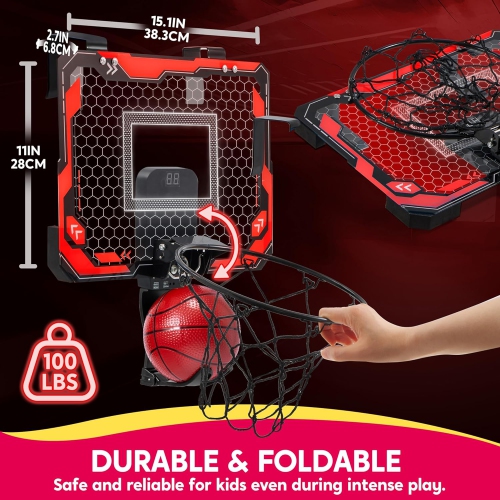Basketball Hoop for Kids, Mini Indoor Basketball Hoop with 4 Balls Indoor Basketball Toys for 6 -14 Year Old Sport Toys Gift, Red