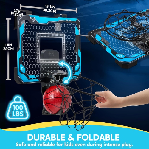 Basketball Hoop for Kids, Mini Indoor Basketball Hoop with 4 Balls Indoor Basketball Toys for 6 -14 Year Old Sport Toys Gift, Blue