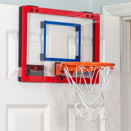 Pop-A-Shot Super Slam Over The Door Mini Basketball Hoop for Kids and Adults, 2 Included Basketballs and Pump, Shatter Resistant Backboard, 17x12.5