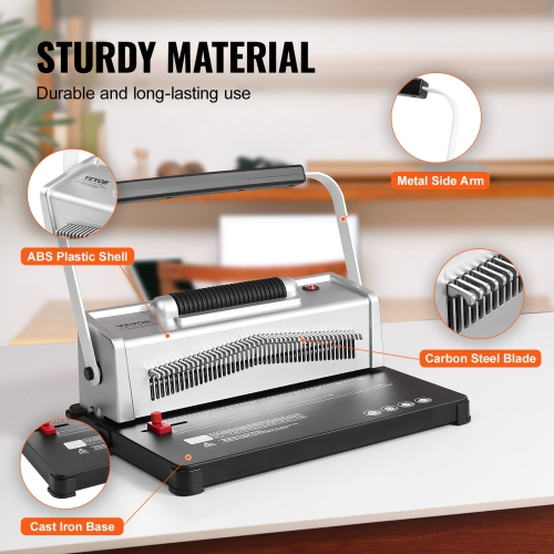 VEVOR Coil Spiral Binding Machine, Manual Book Maker with Electric Binding, 46-Holes Binding 500 Sheets Punch Binder, with 100pcs 5/16'' Coil Binding