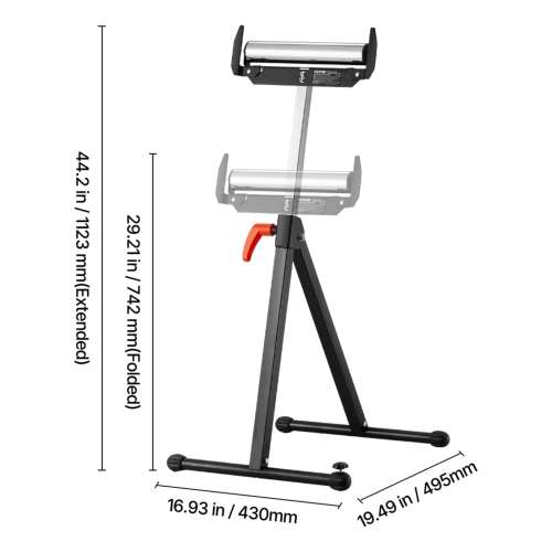VEVOR Roller Stand, 250lb Capacity, 27 in-43 in Adjustable Height, Folding Heavy Duty with Edge Guides & 11.5 in Polished Steel Roller Head, for