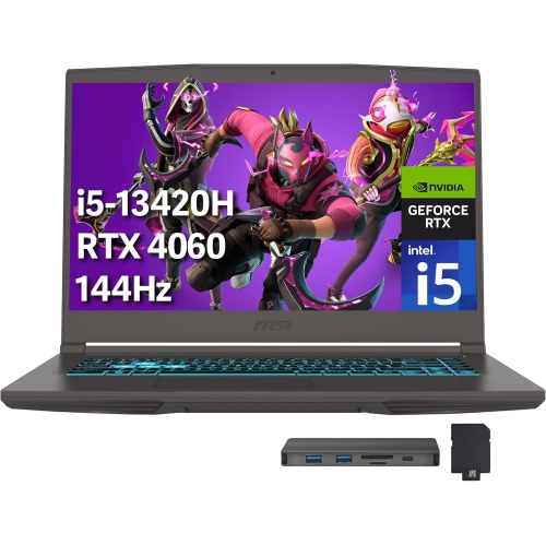 MSI Thin 15.6" FHD 144Hz Gaming Laptop, Intel i5-13420H,1TB PCIe SSD, 32GB RAM, NVIDIA GeForce RTX 4060, Keyboard Backlit, Windows 11 Pro, Black,