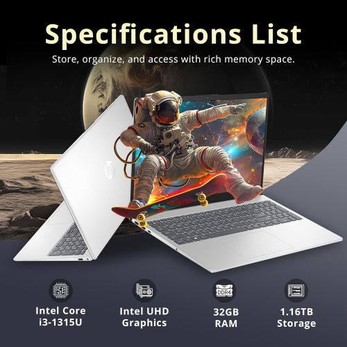HP 15.6" HD Touchscreen Laptop, Intel I3-1315U, 1.16TB Storage,32GB DDR4 RAM, Intel UHD Graphics, Numeric Keypad, Windows 11 Home, Silver