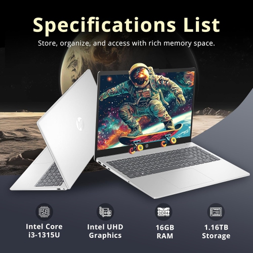 HP 15.6-inch Touch BrightView Laptop, Intel I3-1315U,1.16TB Storage, 16GB DDR4 RAM, Intel UHD Graphics, Full-Size Keypad, Win 11 Home, Silver