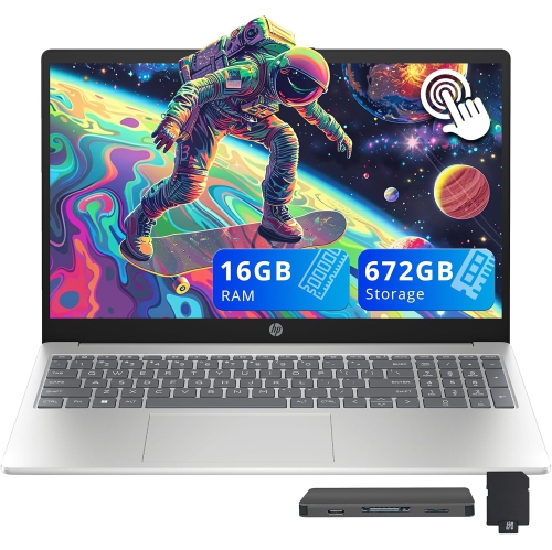 HP 15.6-inch Touch BrightView Laptop, Intel I3-1315U,672GB Storage, 16GB DDR4 RAM, Intel UHD Graphics, Full-Size Keypad, Win 11 Home, Silver