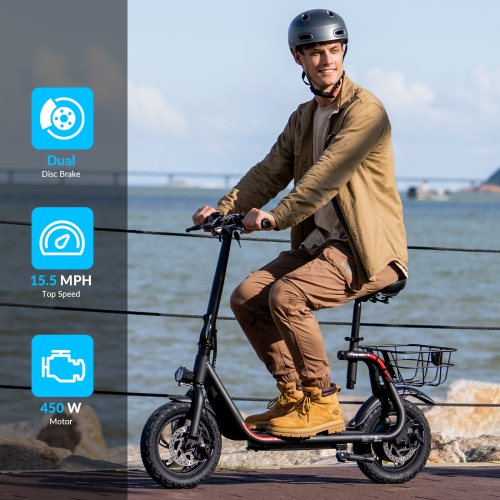 5TH WHEEL Electric Scooter with Basket, 19-21 Miles Range, 500W Motor, 12" Pneumatic Tires, 15.5 MPH, LED Light, Foldable Commuter E-Scooter