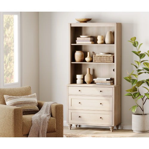 WAMPAT 3 Tier Bookshelf with 3 Drawers, 72" Tall Bookcase Large Farmhouse Display Book Case Shelf with 3-Tier Open Book Shelfs,Library Wood