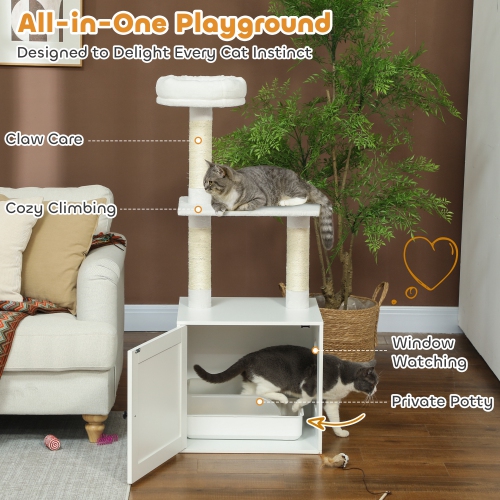 PawHut Cat Tree with Litter Box Enclosure, Hidden Cat Tower with Sisal Covered Scratching Posts, Large Platform, Bed, Modern Furniture for Indoor