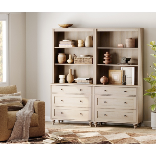 WAMPAT 3 Tier Bookshelf with 3 Drawers, 72" Tall Bookcase Large Farmhouse Display Book Case Shelf with 3-Tier Open Book Shelfs,Library Wood