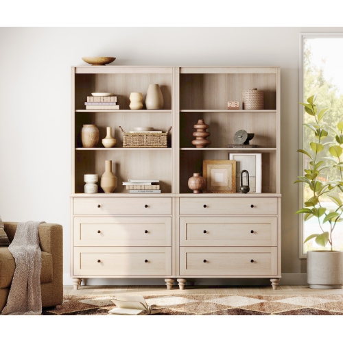 WAMPAT 3 Tier Bookshelf with 3 Drawers, 72" Tall Bookcase Large Farmhouse Display Book Case Shelf with 3-Tier Open Book Shelfs,Library Wood