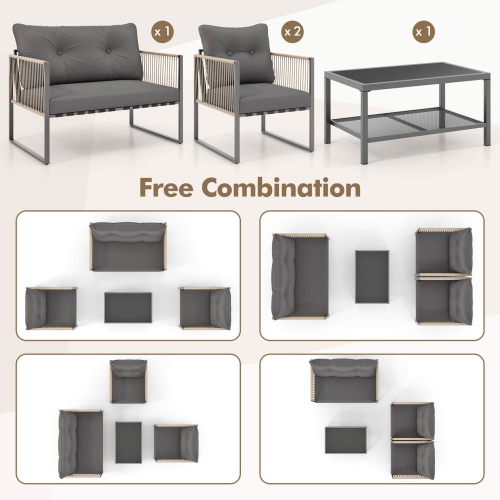 Costway 4/8 PCS Patio Furniture Set PE Rattan Conversation Sofa Set with Thick Cushions