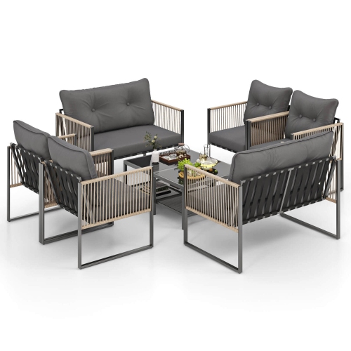 Costway 4/8 PCS Patio Furniture Set PE Rattan Conversation Sofa Set with Thick Cushions