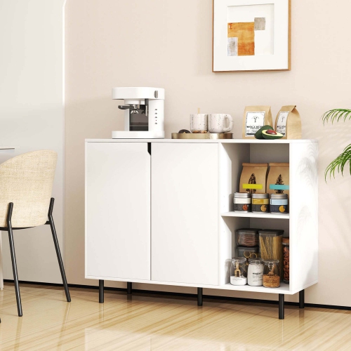 Costway Kitchen Sideboard Buffet with Adjustable Shelves 2 Doors Sturdy Metal Legs White
