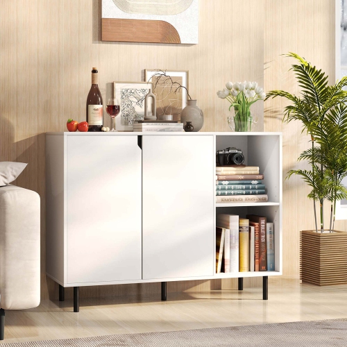 Costway Kitchen Sideboard Buffet with Adjustable Shelves 2 Doors Sturdy Metal Legs White