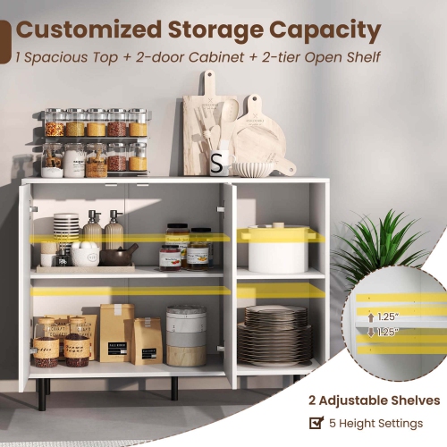 Costway Kitchen Sideboard Buffet with Adjustable Shelves 2 Doors Sturdy Metal Legs White