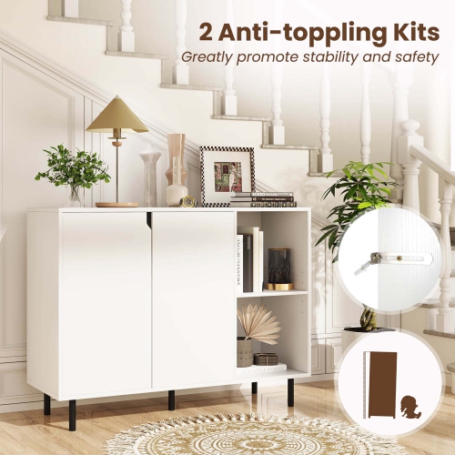 Costway Kitchen Sideboard Buffet with Adjustable Shelves 2 Doors Sturdy Metal Legs White