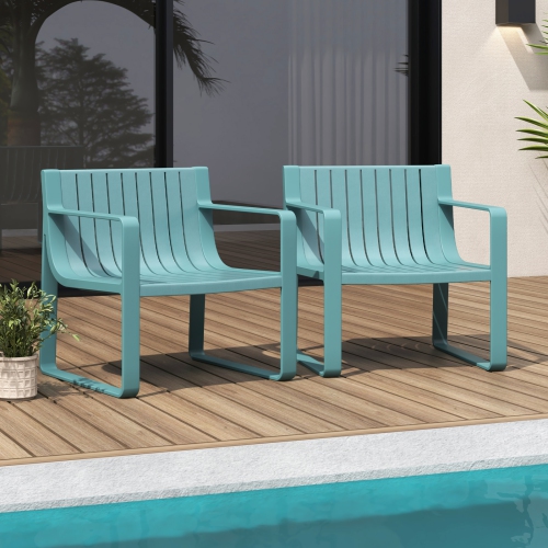 Costway Patio Chairs Set of 2/4 Weather-resistant Plastic Outdoor Armchairs Blue