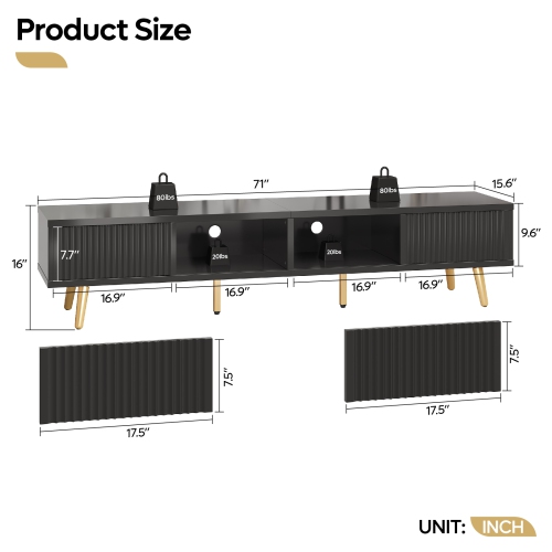 Bestier – Meuble pour téléviseur de 71&nbsp;po avec portes coulissantes, console multimédia moderne du milieu du siècle pour téléviseur de