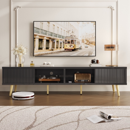 Bestier – Meuble pour téléviseur de 71&nbsp;po avec portes coulissantes, console multimédia moderne du milieu du siècle pour téléviseur de