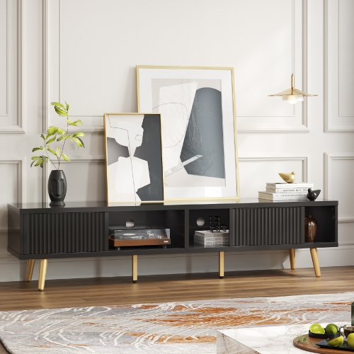 Bestier – Meuble pour téléviseur de 71&nbsp;po avec portes coulissantes, console multimédia moderne du milieu du siècle pour téléviseur de