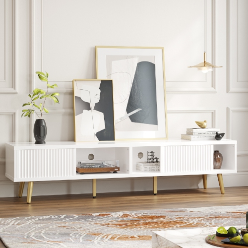 Bestier – Meuble pour téléviseur de 71 po avec portes coulissantes, console multimédia moderne du milieu du siècle pour téléviseur de