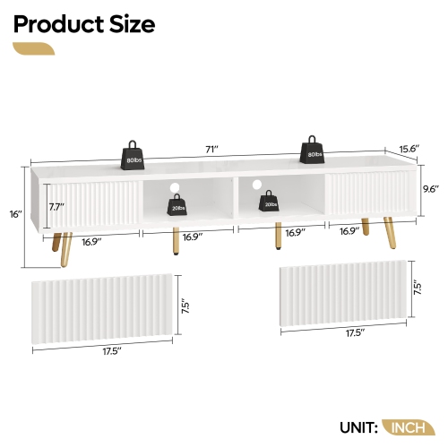 Bestier – Meuble pour téléviseur de 71 po avec portes coulissantes, console multimédia moderne du milieu du siècle pour téléviseur de