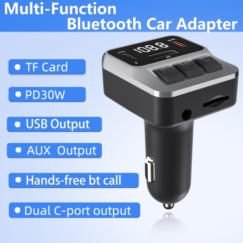 C64 Car MP3 Bluetooth Player 5.3 FM Car Transmitter Call Bluetooth Transmitter Car Kit with Dual Type-C PD Charging Port and QC3.0 USB Port, Support