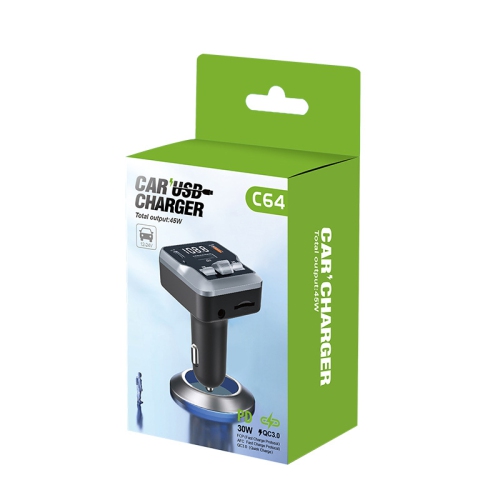 C64 Car MP3 Bluetooth Player 5.3 FM Car Transmitter Call Bluetooth Transmitter Car Kit with Dual Type-C PD Charging Port and QC3.0 USB Port, Support