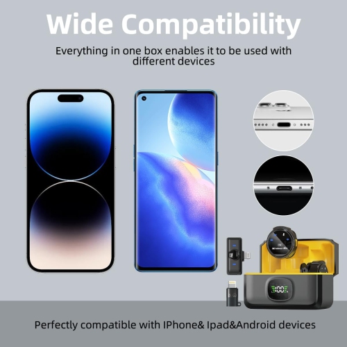 Professional Wireless Lavalier Microphone with Charging Case for iPhone 15 Android, Magnetic Clip-On Strong Noise Cancelling USB-C Microphone for