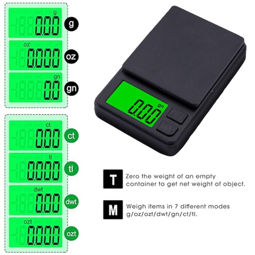 New Green Backlight Balance Pocket Scale, 500g Jewelry Scale 0.01 Carat Scale, Palm Electronic Scale, Kitchen Scale Digital Mini Scale, Black