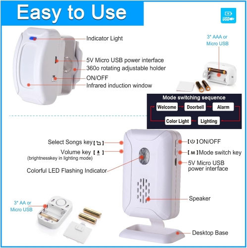 Shop welcome door smart doorbell, infrared induction doorbell long distance split welcome doorbell, suitable for business entrance, infrared motion