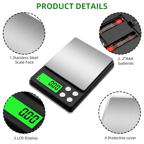 Precision electronic balance pocket scale, portable small gram jewelry scale, 0.01 carat weight electronic scale, 500g, black