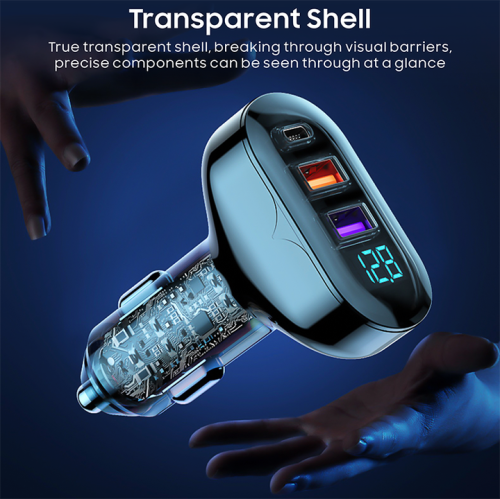 Chargeur de voiture transparent à affichage numérique; Chargeur de voiture à trois ports 72&nbsp;W adapté au chargeur de voiture USB multifonction