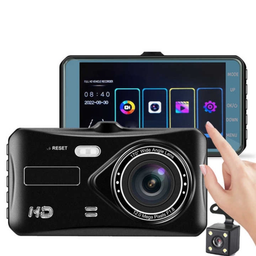 4-inch touch screen driving recorder 1080p HD dual lens car front and rear dual recording reversing touch screen driving recorder 170° wide angle