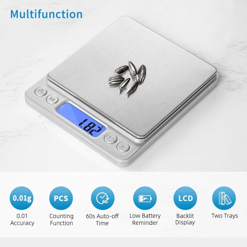 High Precision Jewelry Scale Mini Electronic Pocket Scale, Portable Home Kitchen Scale, 0.1g Food Scale Accurate, 500g, with Backlit LCD Display,
