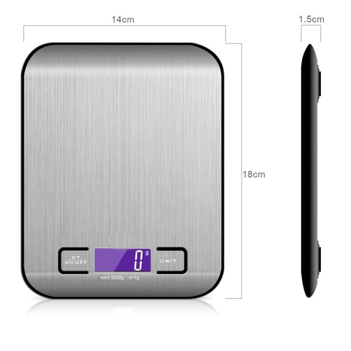 Rechargeable stainless steel electronic scale, kitchen electronic scale 10kg household food scale, baking scale kitchen scale, black shell silver