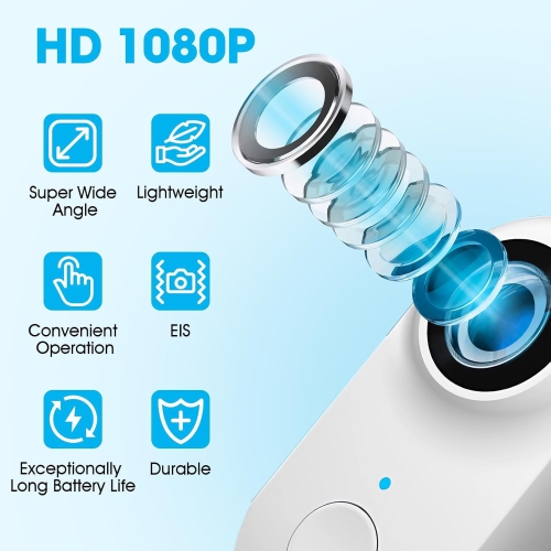 1080P Cat Camera Collar, HD 1080P Video Mini Collar with SD Card, Wireless Action Camera for Cats and Dogs, Outdoor/Indoor Dog Tracker, White