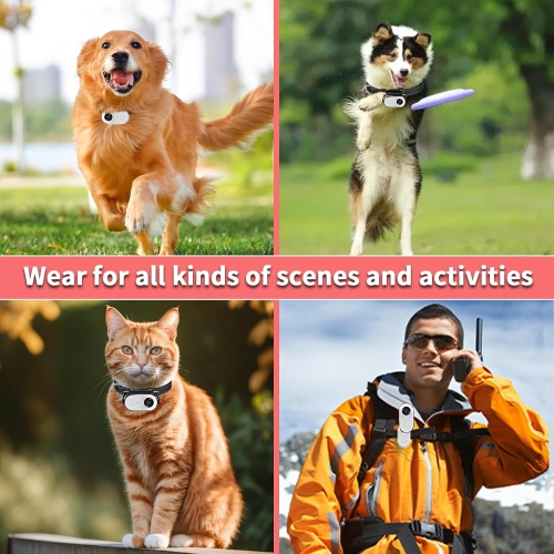 1080P Cat Camera Collar, HD 1080P Video Mini Collar with SD Card, Wireless Action Camera for Cats and Dogs, Outdoor/Indoor Dog Tracker, White