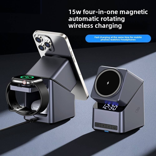 4-in-1 mobile phone wireless charger 180 degree touch rotation adjustment wireless charger with stand 15W magnetic wireless charger USB 2.0 interface