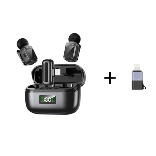 Mini wireless lavalier microphone with charging case for iPhone, iPad and Android devices Mini wireless lavalier microphone with digital display