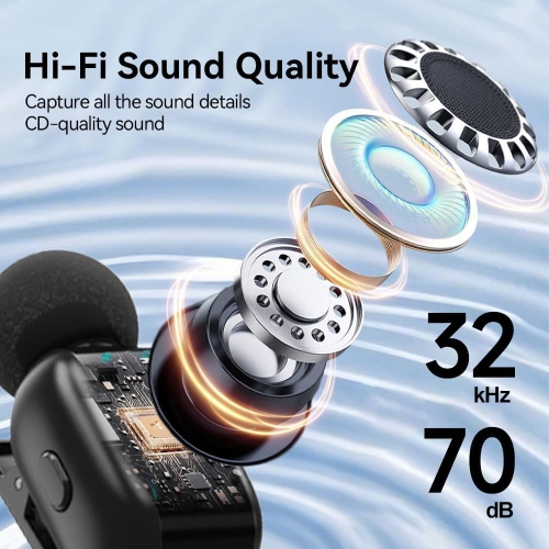 Mini wireless lavalier microphone with charging case for iPhone, iPad and Android devices Mini wireless lavalier microphone with digital display