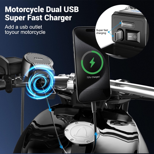 Chargeur de téléphone de moto 72&nbsp;W Chargeur USB double QC4.0 avec port USB de moto 12&nbsp;V étanche, Accessoires de moto pour tablette GPS