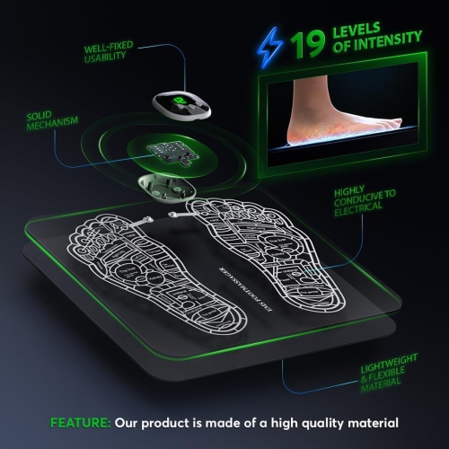 Pulse Foot Massager, USB Rechargeable Foot Massager, Foot Massage Pad for Neuropathy, Foot Stimulator for Pain Relief and Muscle Relaxation, Black