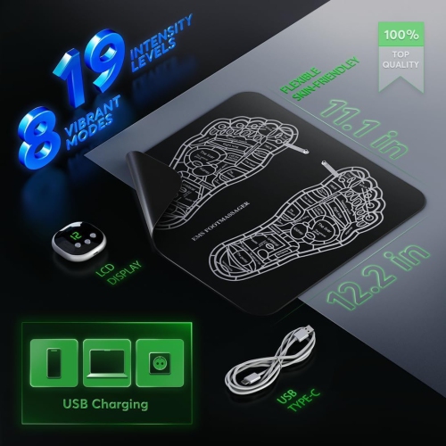 Pulse Foot Massager, USB Rechargeable Foot Massager, Foot Massage Pad for Neuropathy, Foot Stimulator for Pain Relief and Muscle Relaxation, Black